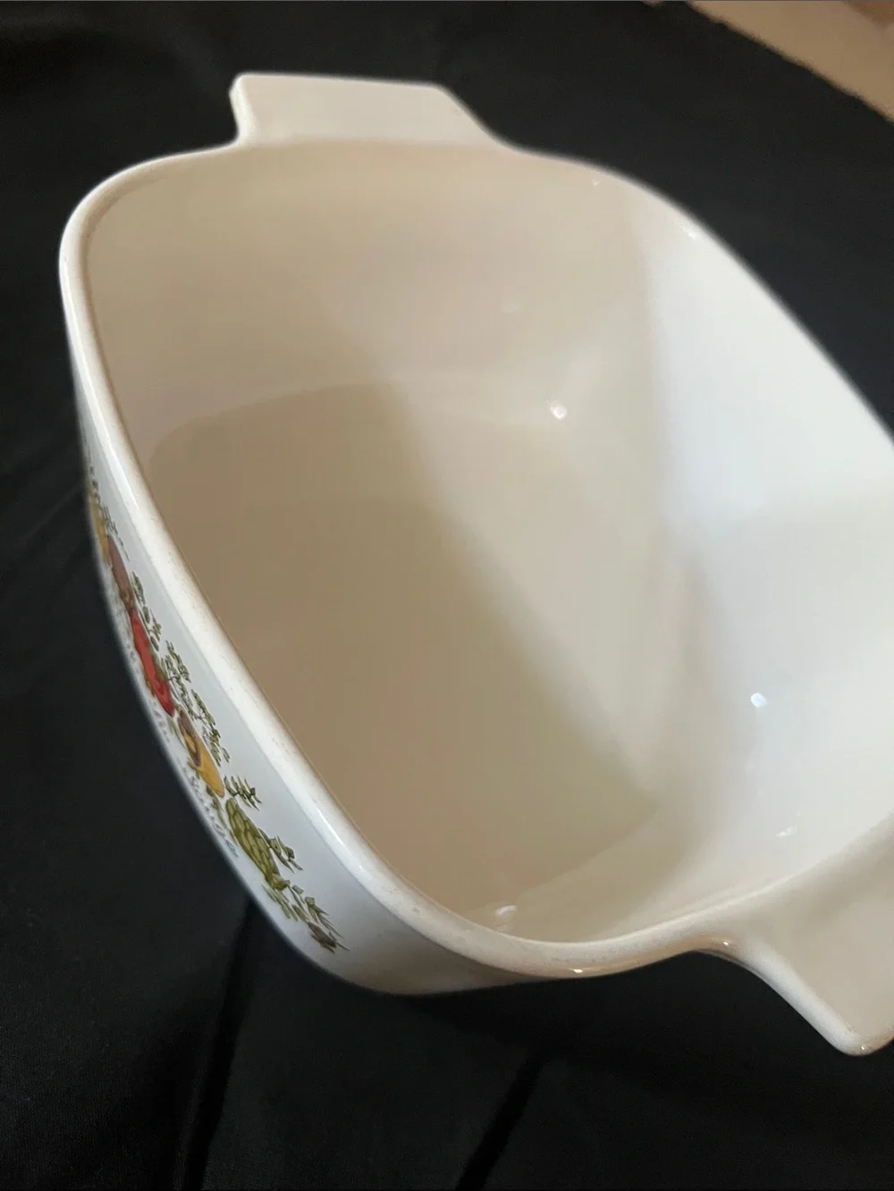 Vintage White Ceramic Baking Dish with Herb & Vegetable Motif - White